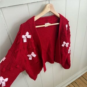 Dry Goods Red Cardigan with Pink Bows